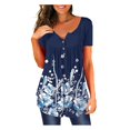 thumbnail image 1 of Womens V- Neck Floral Printed Tunic Tops Buttons Short Sleeve Loose Blouse, 1 of 1