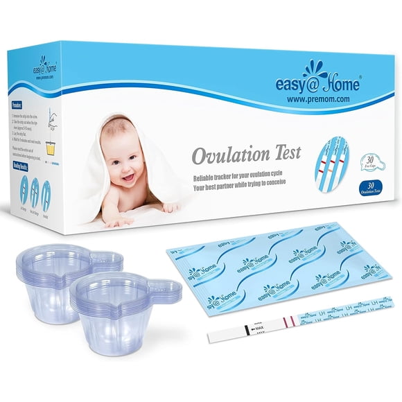 Easy@Home 30 Ovulation Test Strips Kit - with Premom Predictor App | 30 LH + 30 Urine Cups