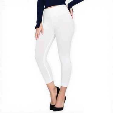 Hitime Capri Workout Leggings for Women Super Soft Stretchy High Waisted Capri Length White Sizes L-XL Yoga Workout Running