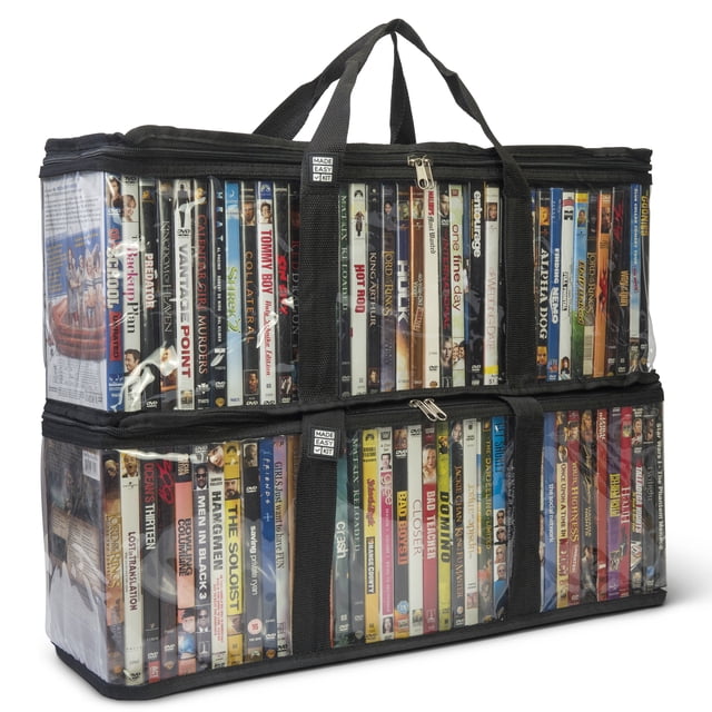 Made Easy Kit DVD Storage Case - Clear PVC Organizer With Triple-Stitched Handles, Dividers - Stackable, Space-Saving, Fits 40 DVDs - Containers For Movie Discs, Video Games, VHS Tapes