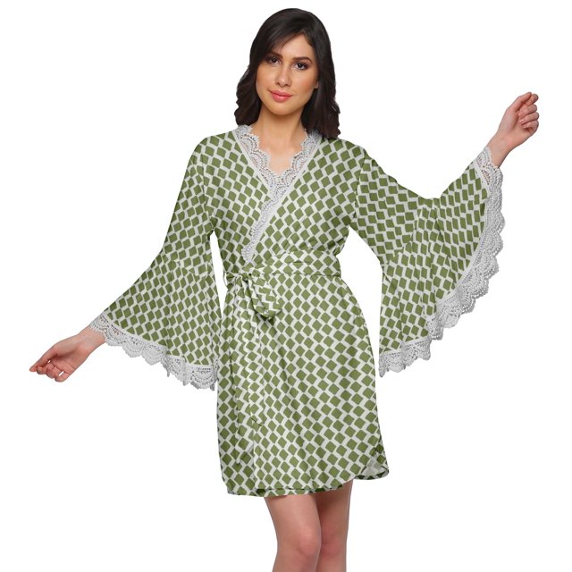 Moomaya Peignoir en Coton pour Femmes Robe de Chambre Imprimée Courte Peignoir de Douche Nuptiale
