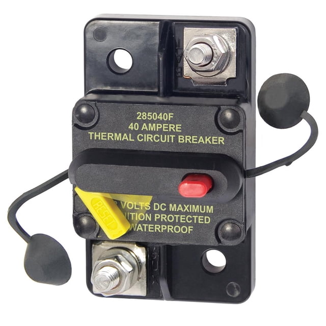 Blue Sea Disjoncteur 7182-BSS 285 Series; 40 Ampères/48 Volts C.c.; Montage en Surface; Type Thermique; Borne à Goujon M6; Commutable/réinitialisation Manuelle; Simple; Protection contre l'Allumage