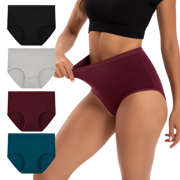 INNERSY Women's Cotton Full Coverage Underwear Super High Waist Breathable Briefs 4-Pack(XL,Bassics)