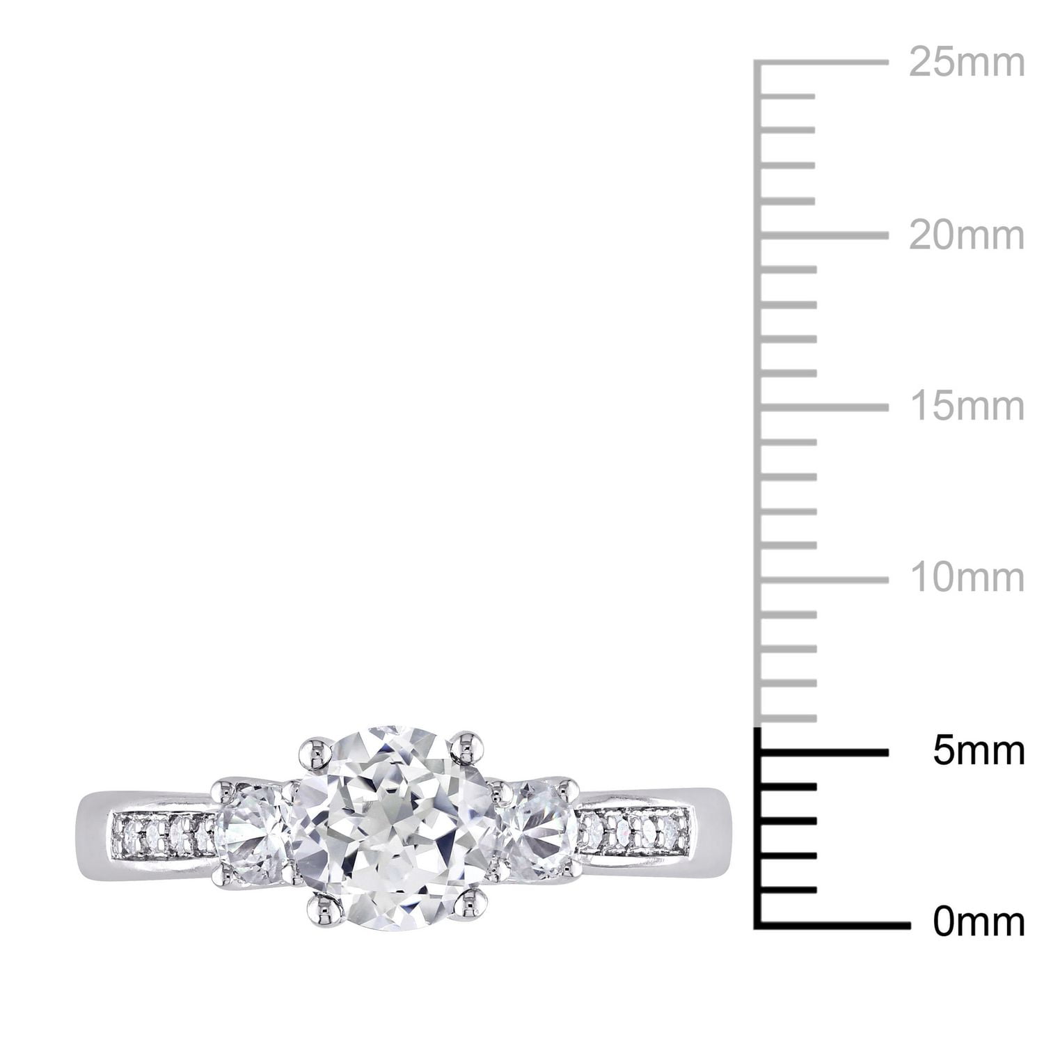 Miabella 1.33 Carat T.G.W. Created White Sapphire and Diamond Accent 10 K White Gold Three-Stone Engagement Ring