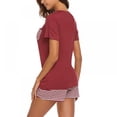 thumbnail image 5 of Femmes Pyjama d'Été Rayé V-Cou Short à Manches Courtes Deux Pièces Costume Service à Domicile S-2XL, 5 of 5