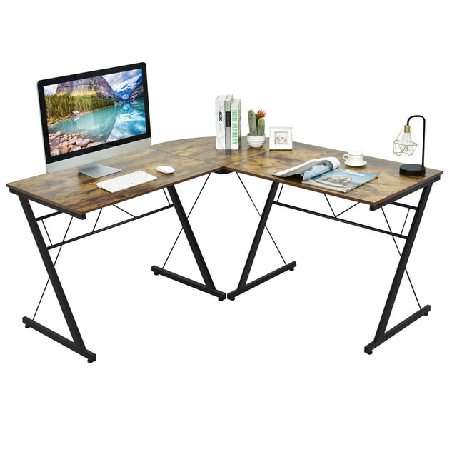 Gymax 59'' L-Shaped Corner Desk Home Office Computer Table Study Workstation Brown
