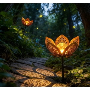 TTJ Solar Garden lumières extérieures Solar Lights Solar Flower Garden Stake lumière métal lumière florale avec verre crackle extérieur décoratif LED Lumière pour la cour Patio