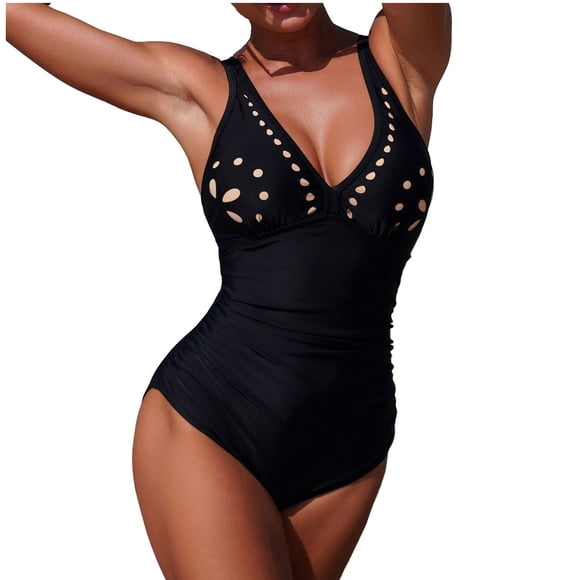 Xfvqtps Women One Piece Swimsuit Backless O Ring Hollow out Tummy Control Slimming Adjustable Straps Bathing Suit for Beach Black