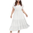 thumbnail image 1 of Bigersell Robe Chandail Liquidation Femme Col en V Manches Courtes Midi Robe Soleil Robe Style D-55 Cocktail et Fête Robes Midi Grande Taille Robes d'Été, Blanc TG, 1 of 7