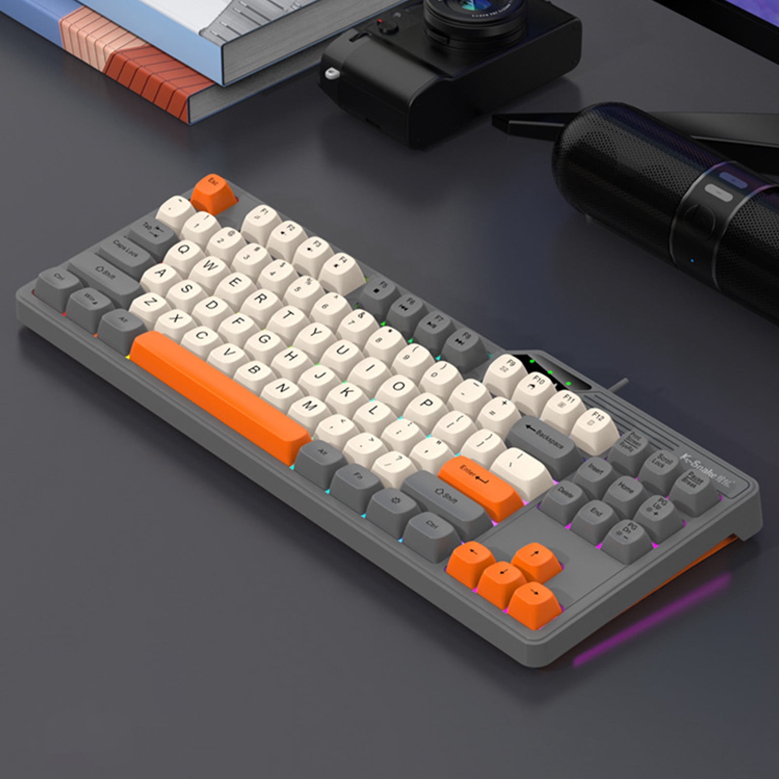 PEONAVET Gaming Keyboard Gaming Keyboard 87 Key USB Wired Connection with No Delay Mechanical Feel Color Full Key No Illuminated Gaming Keyboard