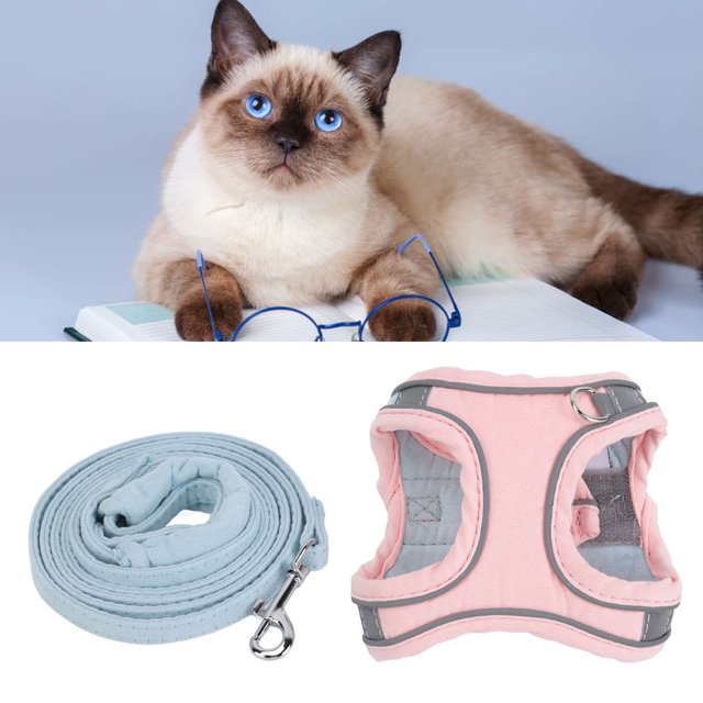 Cat Vest Harnesses And Leash Adjustable Cat Walking Jackets Pet Supplies Cat Vest Harnesses And Leash Color Blocked Reflective Adjustable Escape Proof Kitten Vest Harnesses For