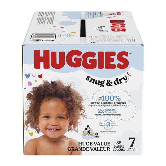 Couches pour bébé Huggies Snug & Dry, taille 7 (31-48 lb), contenant de 88 unités
