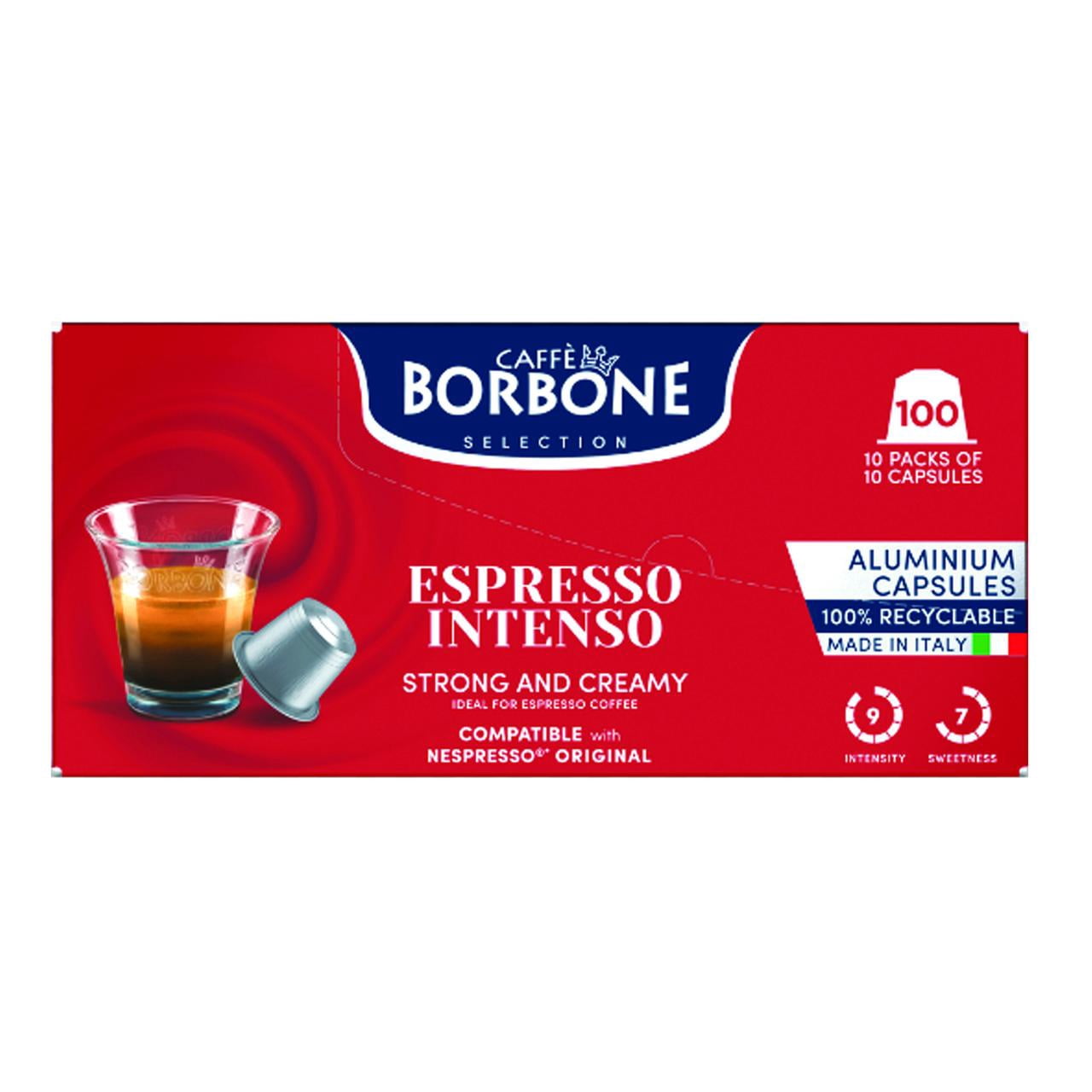 Caffe Borbone capsules (compatible with Nespresso® OriginalLine machines) - Intenso aluminum pods - 100-pack / 10 packs of 10 - (Intensity 9/10)