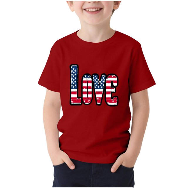 T-Shirt pour Enfants, Imprimé de la Fête de l'Indépendance à Manches Courtes et Col Rond, Haut Décontracté et Polyvalent pour Garçons et Filles de 3 à 15 Ans
