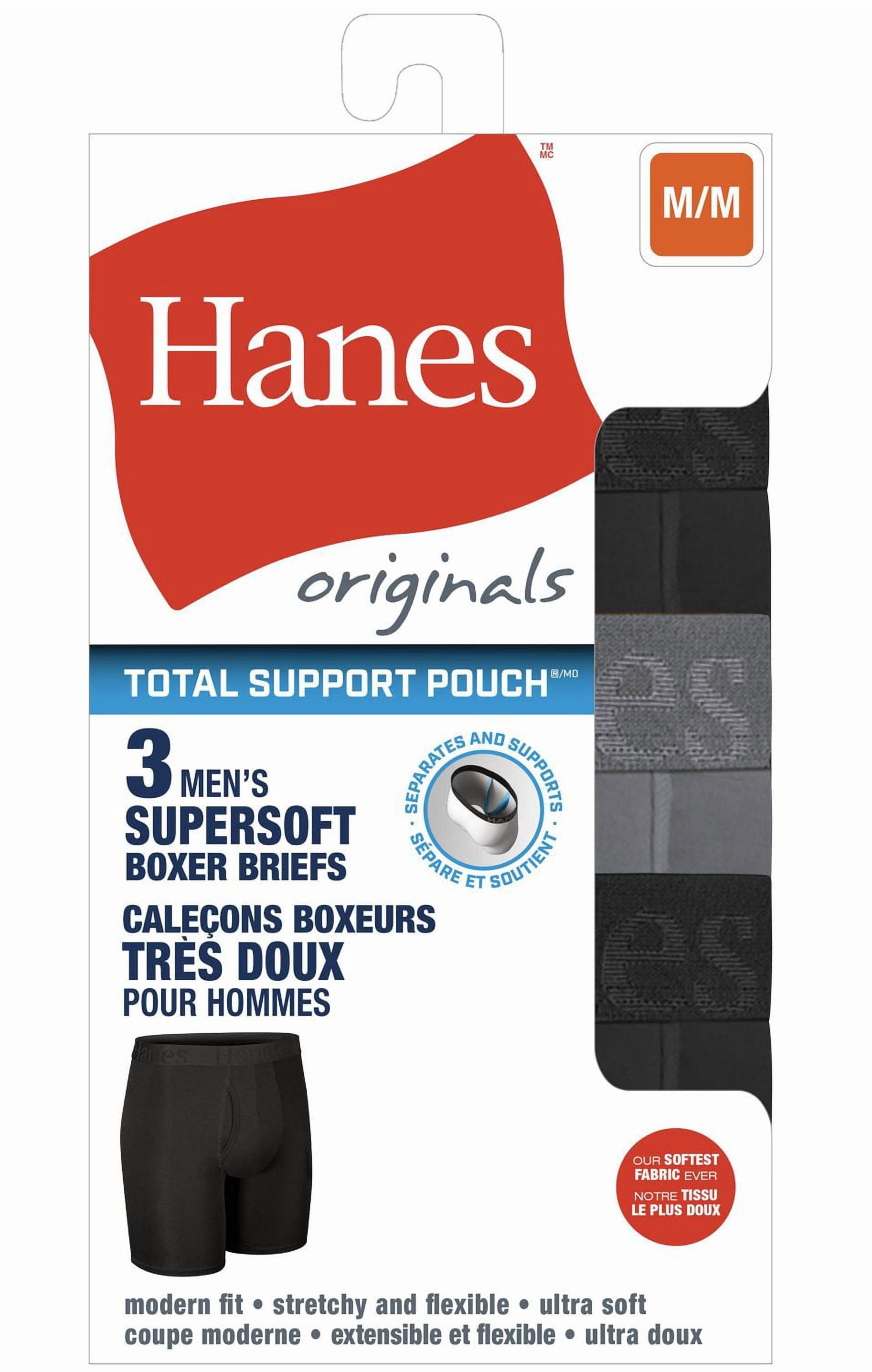 Hanes Originals Men's SuperSoft Boxer Brief Underwear, Total Support Pouch, Black, 3-Pack
