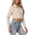 thumbnail image 4 of INSPIRE CHIC Women's Turn Down Frayed Button Down Spring Summer Washed Cropped Denim Jacket Beige XS, 4 of 6