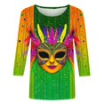 thumbnail image 4 of Penkiiy Blouse de Carnaval Manches 3/4 Chemise de Printemps T-Shirt Quotidien Blouse à Imprimé Masque Mardi Gras Col Rond 2024 Tunique Habillée L Multicolore, 4 of 5