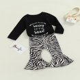 thumbnail image 3 of Toddler 2Pcs Girls Long Sleeve Fall Clothes Set Letter Printed Top+ Zebra Trumpet Bell Pants Black 5-6 Years, 3 of 6