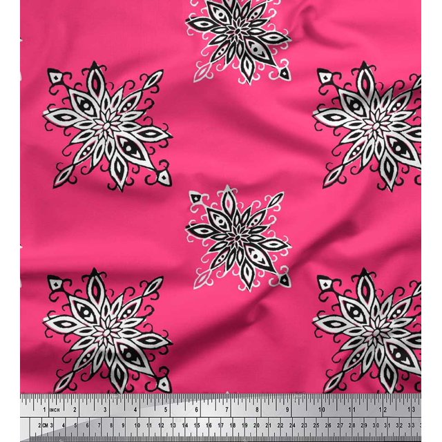 Soimoi Rayon Fabric Floral Block Print Fabric by The Yard 42 Inch Wide