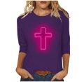 thumbnail image 2 of EGNMCR Easter T-Shirts Imprimés pour Femmes T-Shirts Graphiques T-Shirts pour Femmes Mode Femme Décontracté Noël Imprimé Col Rond Blouse Imprimée T-Shirt Manches 3/4 Blouses Femmes T-Shirts, 2 of 4