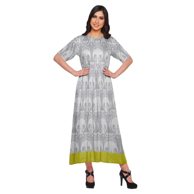 Moomaya Robe Kurti Tunique Longue Ligne A pour Femmes, Manches au Coude, Kurti Décontractée Imprimée