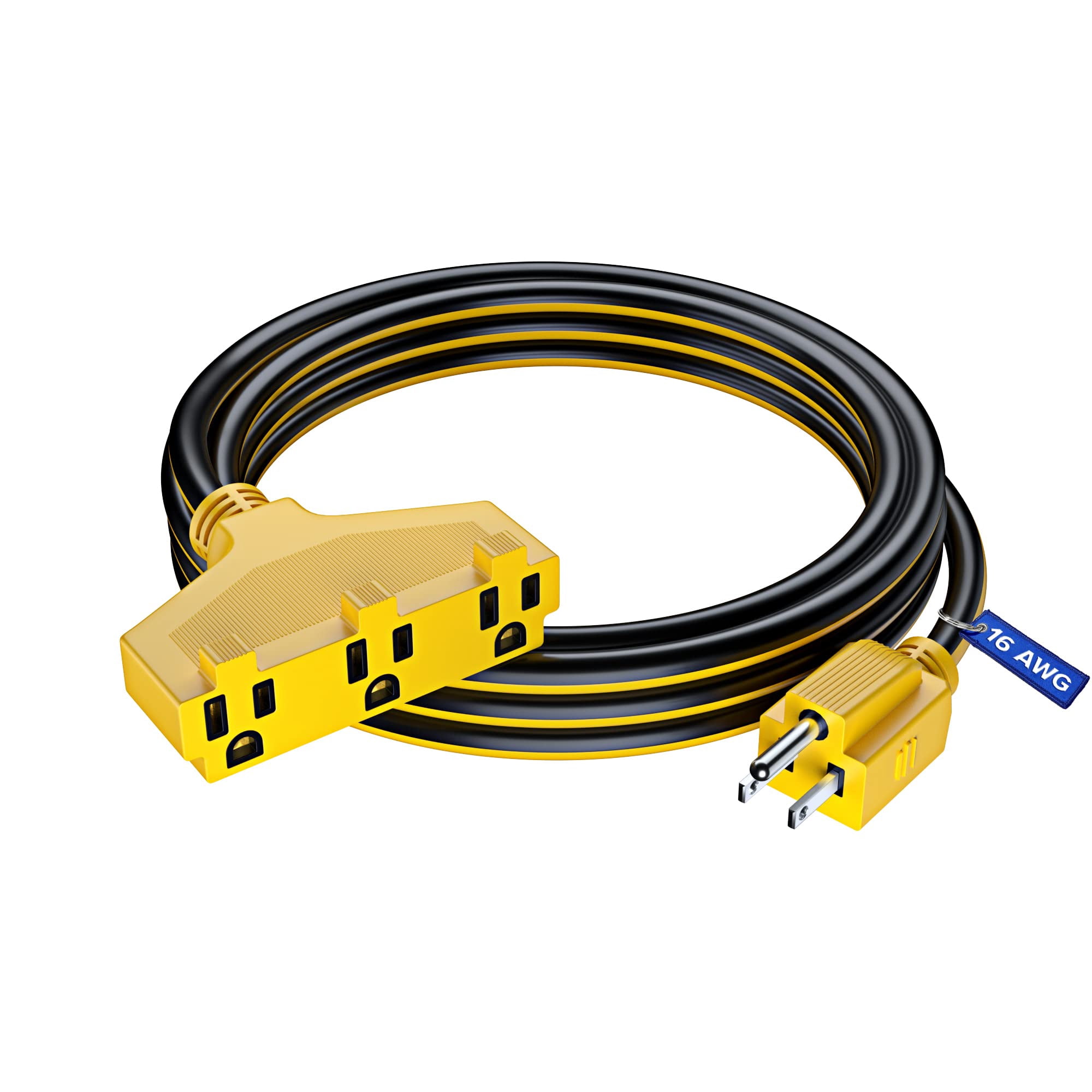 Extension Cord 10 ft, SJTW Extension Cord with Multiple Outlets, 16 Gauge (Black and Yellow) ETL Listed