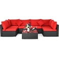 thumbnail image 1 of Patiojoy 7-Piece Patio PE Rattan Sectional Sofa Furniture Set Wicker Sofa Conversation Set Red, 1 of 7