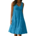 thumbnail image 1 of B91xZ Robe Femme Sans Manches Fendue Robes Maxi Robe d'Été de Plage avec Poches, Bleu Clair m, 1 of 4
