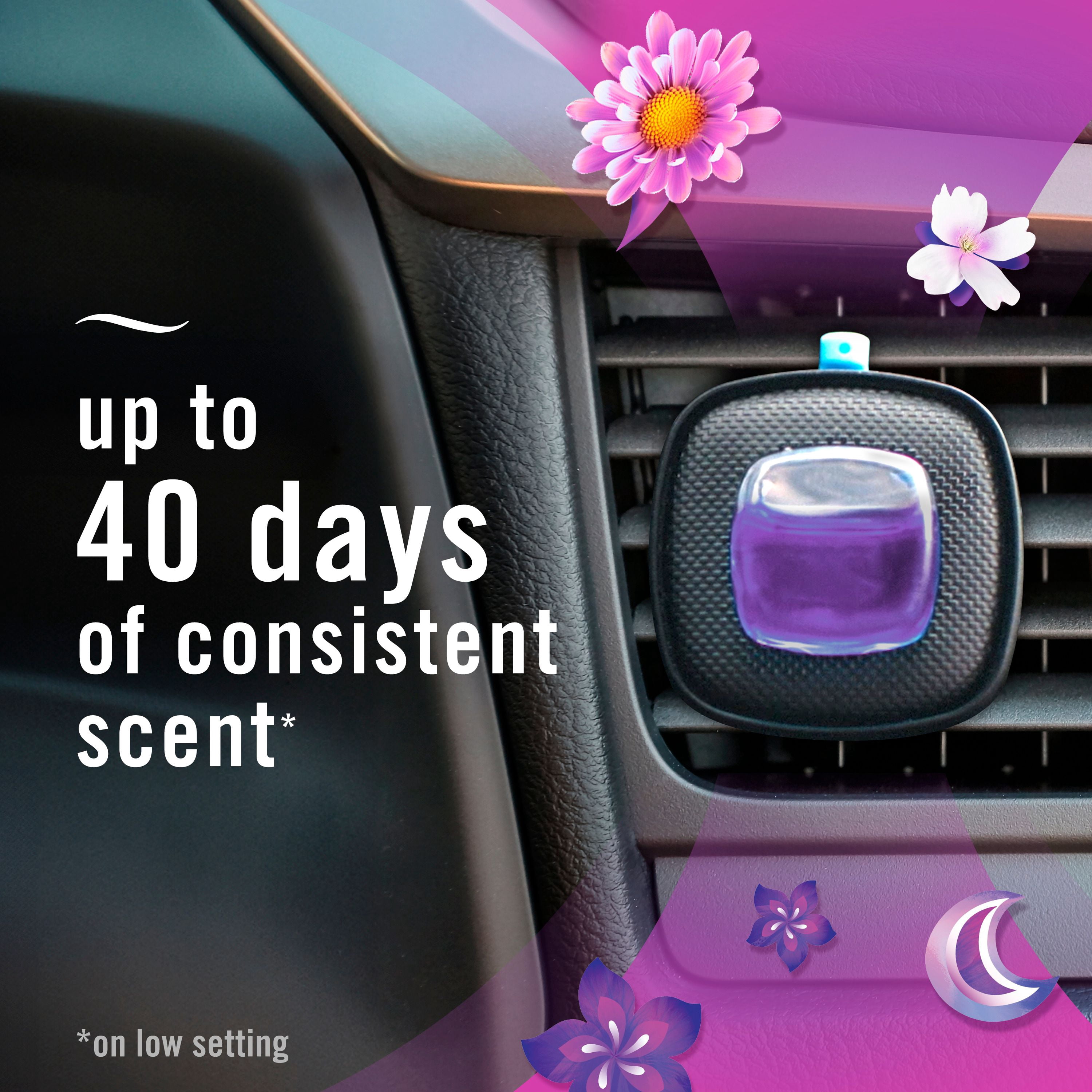 Febreze Assainisseur d'Air pour Auto, Pince pour Bouche d'Air d'Auto Anti-Odeurs, Parfum Gain Brise Nocturne, 2 Unités