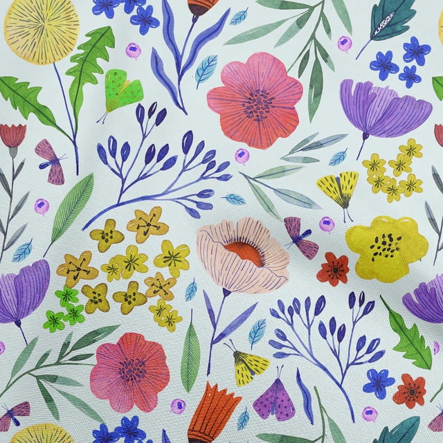 oneOone Coton Popeline Pêche Tissu Feuilles & Trèfle Robe Tissu Tissu Imprimé par la Cour 56 Pouces de Large