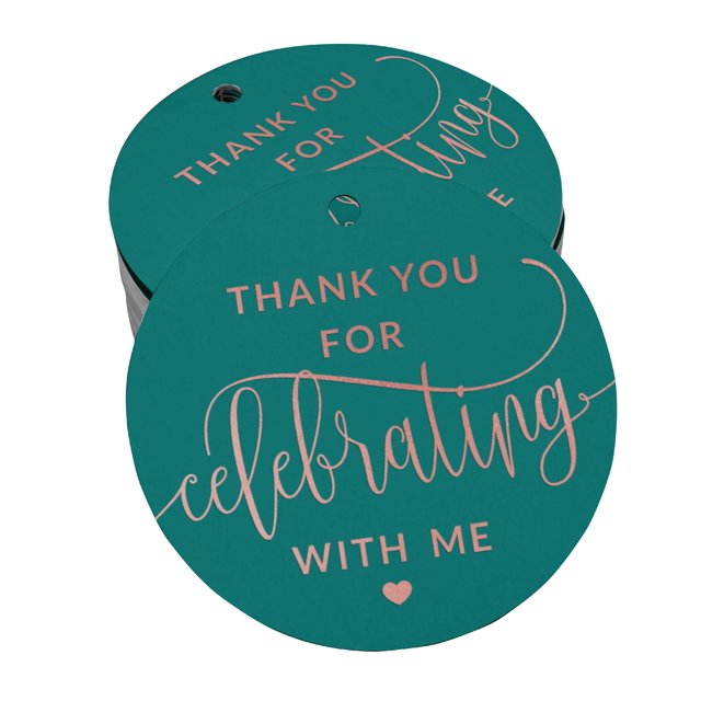 Inkdotpot 100 Pack Real Rose Gold Foil Paper Tags Thank You For Celebrating With Me Birthday Favor Hang Tags