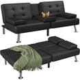 thumbnail image 1 of Homall Futon Sofa Bed Faux Leather Couch Modern Convertible Folding Recliner with 2 Cup Holders,Black, 1 of 7