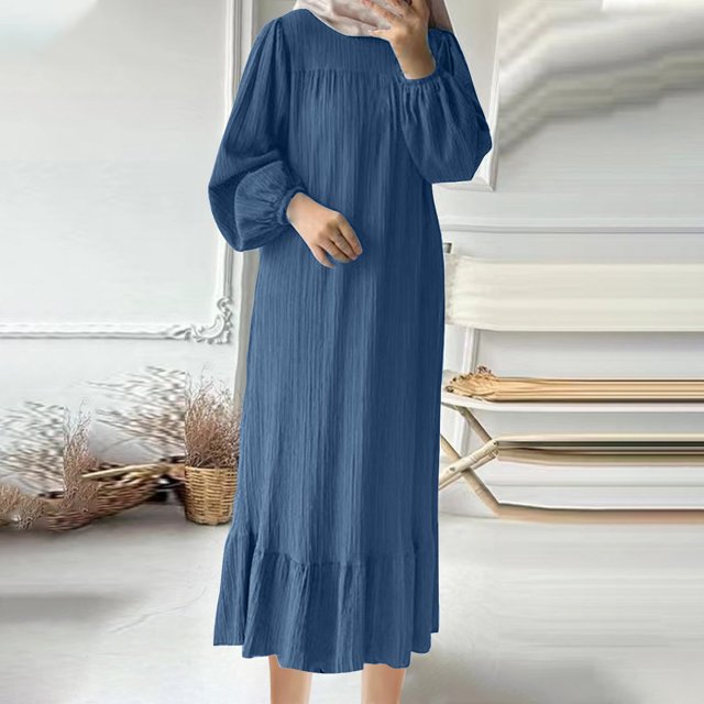 mtvxesu Robes d'Été pour Femmes, Robe Décontractée Ample à Col Montant avec Poches, Couleur Unie, Mode pour Femmes, Mini Robes