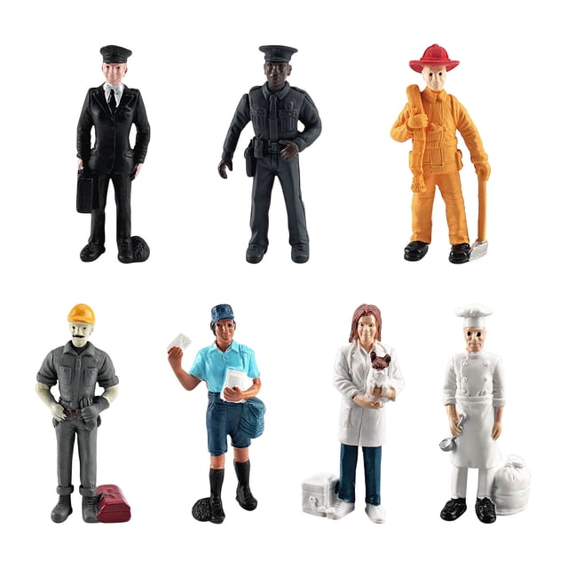 IROINID 7Pcs/Set Decorative Colorful Baker Policeman Figurine Hand Painted Funny Miniature Accessories Fireman Policeman Model