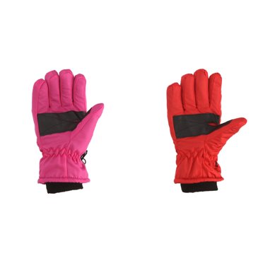 2 Pack(Red 1PCS & Hot Pink 1PCS) Crow Gloves Multipack Windproof M/L Size Winter Warm Outdoor Skating Snow Ski Gloves Snowboarding Gloves Mittens