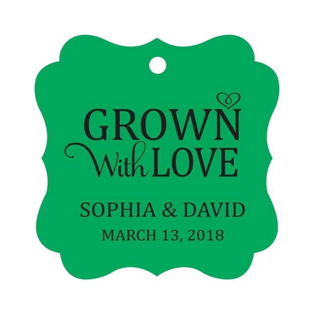 Darling Souvenir Grown With Love Personalized Fancy Frame Bonbonniere Wedding Party Favor Paper Tags-Green-100 Tags