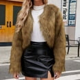 thumbnail image 1 of LSLJS Womens Ladies Warm Faux Furry Long Coat Jacket Winter Solid V-neck Outerwear, 1 of 9