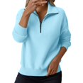 thumbnail image 3 of WTXUE Womens Long Sleeve Quarter Zip Pullover Sweater Casual Loose V Neck Collared Ribbed Knit Jumper Tops Soft Oversized Tunic Sweaters Sky Blue L, 3 of 9