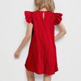 thumbnail image 4 of Mgmyaa Girls Dress Short Sleeve Solid Color A-Line Flutter Sleeve Ruffle Swing Dress 4-15 Years, 4 of 8