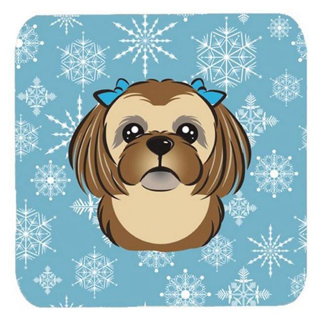 Carolines Treasures BB1683FC Snowflake Chocolate Brown Shih Tzu Foam Coasters- Set Of 4