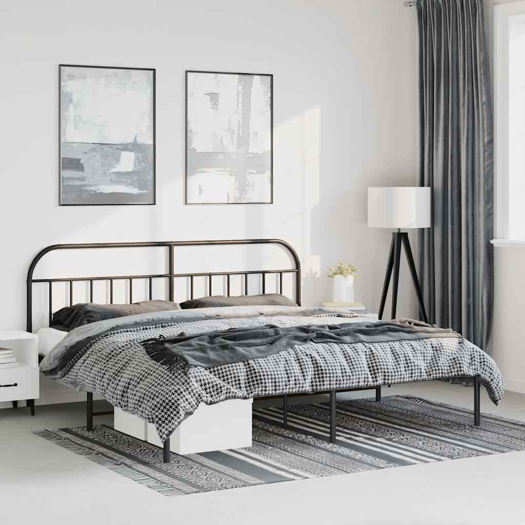 vidaXL Metal Bed Frame with Headboard Black 193x203 cm