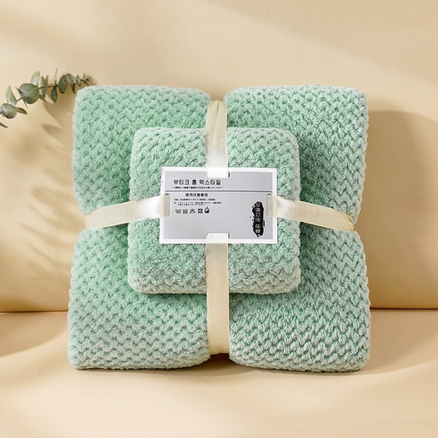 Meitianfacai Coral Fleece Towel And Bath Towel Set, Green