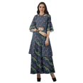 thumbnail image 3 of Moomaya Printed High Low Crop Top Kurti Palazzo Set Ethnic Indian Clothing Set For Womens, 3 of 8