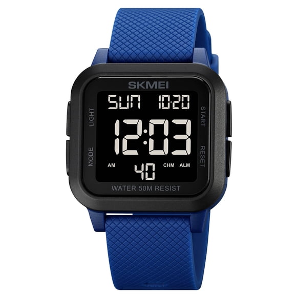 TFixol SKMEI 1894 Dual Time Digital Sports Watch with Stopwatch, Alarm, and 5ATM Water Resistance - Blue & Black