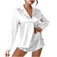 thumbnail image 1 of Qertyioot Tendances Femmes Ensemble de Pyjama Décontracté Ample Col en V Manches Longues+shorts, 1 of 5