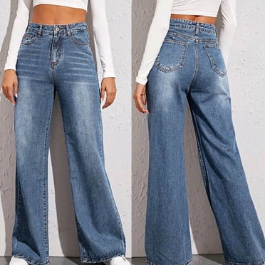 LOVZFMLL Women's Jeans, Fashion Women Solid High Waist Stretch Slim Jeans Casual Pencil Pants Blue, 2XL