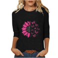 thumbnail image 1 of KIHOUT Nouveautés Tuniques pour Femmes à Manches 3/4, Hauts Décontractés Coupe Ample, T-Shirt à Col Rond Imprimé Graphique pour la Journée du Cancer du Sein, 1 of 3