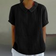 thumbnail image 2 of Timegard Hauts en Coton et Lin pour Femmes, Col à Revers, Blouse Ample Unie, Manches Courtes Décontractées, Été, 2 of 6