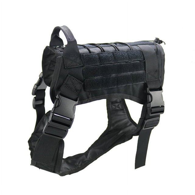 (Black, XL) Tactical Dog Harness Nylon Handle Adjustable Training Harness