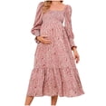 thumbnail image 2 of PEZHADA Mode d'Automne pour Femmes,Vêtements de Maternité pour Femmes,Robe Longue Décontractée et Aguichant pour Femmes Enceintes avec Petite Impression Florale en Mousseline à Col et Manches Longues, 2 of 5